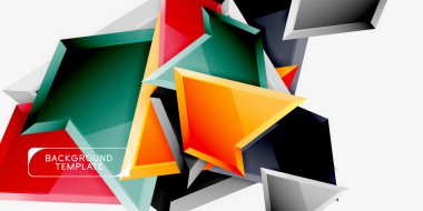 Parlak renkli üçgen Poly 3D kompozisyon, soyut geometrik arka plan, minimal tasarım, çokgen futuristik poster