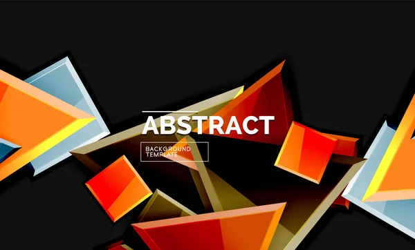 Formes géométriques de style mosaïque brillantes - carrés et triangles sur noir — Image vectorielle