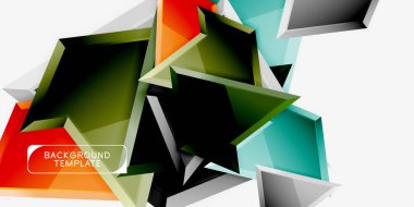 Parlak renkli üçgen Poly 3D kompozisyon, soyut geometrik arka plan, minimal tasarım, çokgen futuristik poster