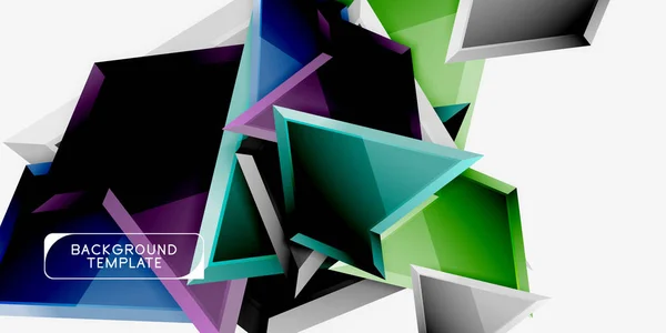 Colorido brillante composición triangular poli 3d, fondo geométrico abstracto, diseño minimalista, póster futurista poligonal — Archivo Imágenes Vectoriales
