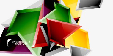 Parlak renkli üçgen Poly 3D kompozisyon, soyut geometrik arka plan, minimal tasarım, çokgen futuristik poster