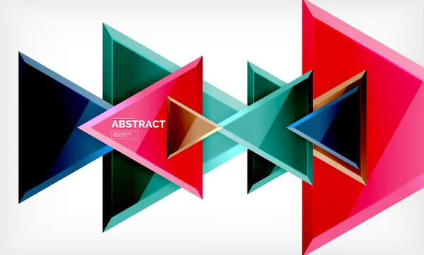Triangle repetiton geometric abstrak background, multicolored glossy triangular shapes, hi-tech poster cover design atau web presentation template with copy space - Stok Vektor