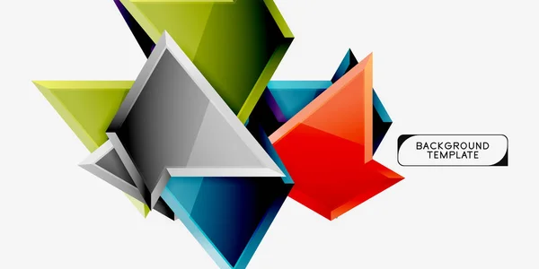 明るいカラフルな三角ポリゴン3d コンポジション、抽象幾何学的背景、ミニマルなデザイン、多角形未来ポスター — ストックベクタ
