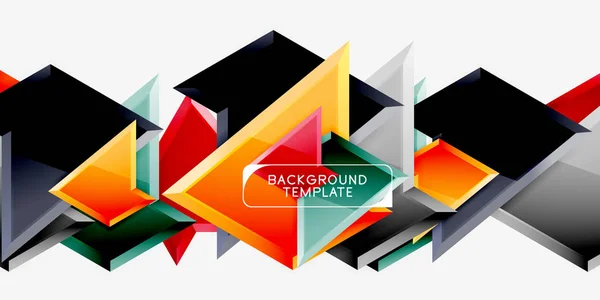 Helle bunte dreieckige Poly-3D-Komposition, abstrakter geometrischer Hintergrund, minimalistisches Design, polygonales futuristisches Poster — Stockvektor