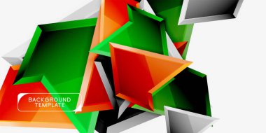 Parlak renkli üçgen Poly 3D kompozisyon, soyut geometrik arka plan, minimal tasarım, çokgen futuristik poster