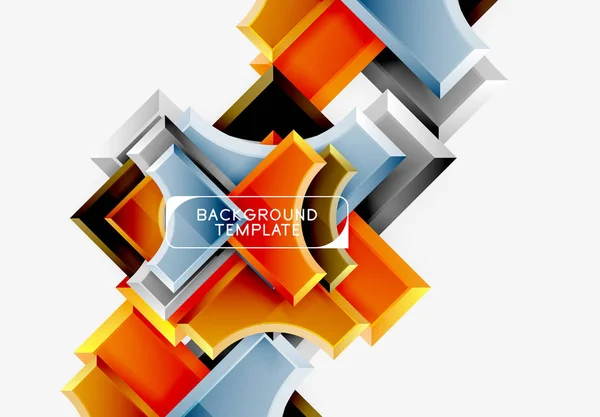 3d formas futuristas vector fondo abstracto hecho de piezas brillantes con efectos de luz — Vector de stock