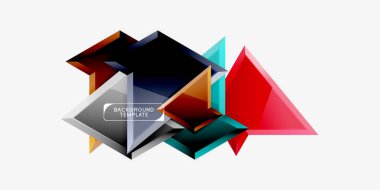 Parlak renkli üçgen Poly 3D kompozisyon, soyut geometrik arka plan, minimal tasarım, çokgen futuristik poster
