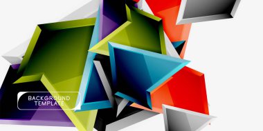 Parlak renkli üçgen Poly 3D kompozisyon, soyut geometrik arka plan, minimal tasarım, çokgen futuristik poster