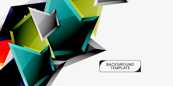 Heldere kleurrijke driehoekige poly 3D samenstelling, abstracte geometrische achtergrond, minimal design, veelhoekige futuristische poster — Stockvector