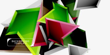 Parlak renkli üçgen Poly 3D kompozisyon, soyut geometrik arka plan, minimal tasarım, çokgen futuristik poster