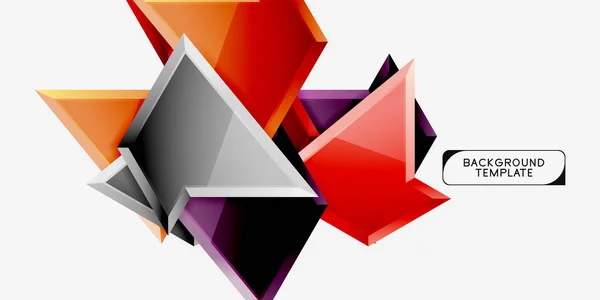 明るいカラフルな三角ポリゴン3d コンポジション、抽象幾何学的背景、ミニマルなデザイン、多角形未来ポスター — ストックベクタ