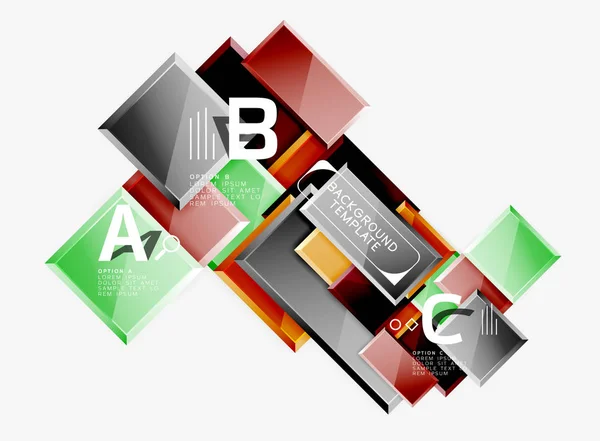 Geometryczny Design kwadraty abstrakcyjny banner, błyszczące błyszczące efekty — Wektor stockowy