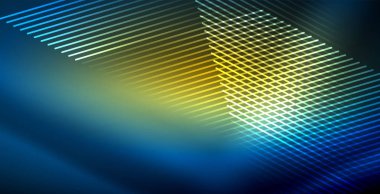 Neon parlayan techno hatları, mavi Hi-Tech futuristik soyut arka plan ışık ile şablon