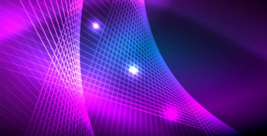 Neon parlayan techno hatları, mavi Hi-Tech futuristik soyut arka plan ışık ile şablon