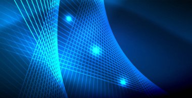 Neon parlayan techno hatları, mavi Hi-Tech futuristik soyut arka plan ışık ile şablon