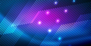 Neon parlayan techno hatları, mavi Hi-Tech futuristik soyut arka plan ışık ile şablon