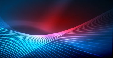 Neon parlayan techno hatları, mavi Hi-Tech futuristik soyut arka plan ışık ile şablon