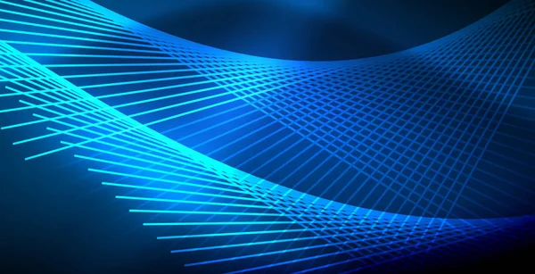 Neón brillantes líneas techno, azul de alta tecnología futurista plantilla de fondo abstracto con luces — Archivo Imágenes Vectoriales