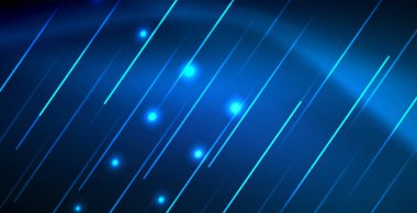 Neon parlayan techno hatları, mavi Hi-Tech futuristik soyut arka plan ışık ile şablon