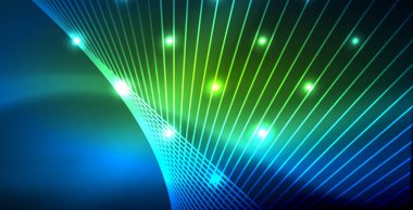 Neon parlayan techno hatları, mavi Hi-Tech futuristik soyut arka plan ışık ile şablon