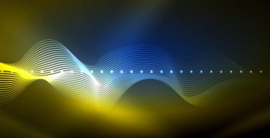 Koyu, parlak hareket, sihirli alan ışık parlayan soyut dalga. Techno arka plan