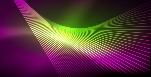 Neón líneas brillantes, concepto de luz espacio de energía mágica, fondo abstracto fondo de pantalla de diseño — Vector de stock