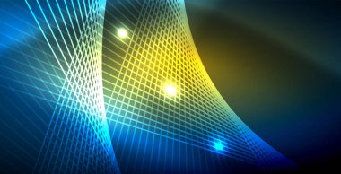 Neon parlayan techno hatları, mavi Hi-Tech futuristik soyut arka plan ışık ile şablon