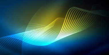 Koyu, parlak hareket, sihirli alan ışık parlayan soyut dalga. Vektör techno arka plan