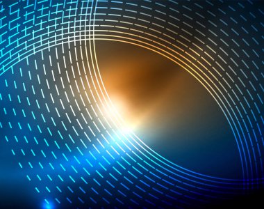 Mavi Neon çemberler, soyut dairesel çizgiler. Parlayan daire soyut desen arka plan