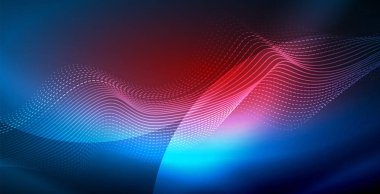 Koyu, parlak hareket, sihirli alan ışık parlayan soyut dalga. Vektör techno arka plan