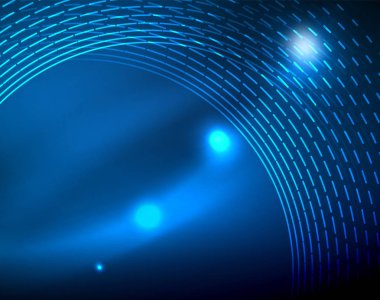 Mavi Neon çemberler, soyut dairesel çizgiler. Parlayan daire soyut desen arka plan