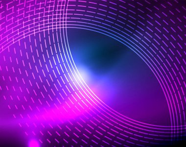 Mavi Neon çemberler, soyut dairesel çizgiler. Parlayan daire soyut desen arka plan