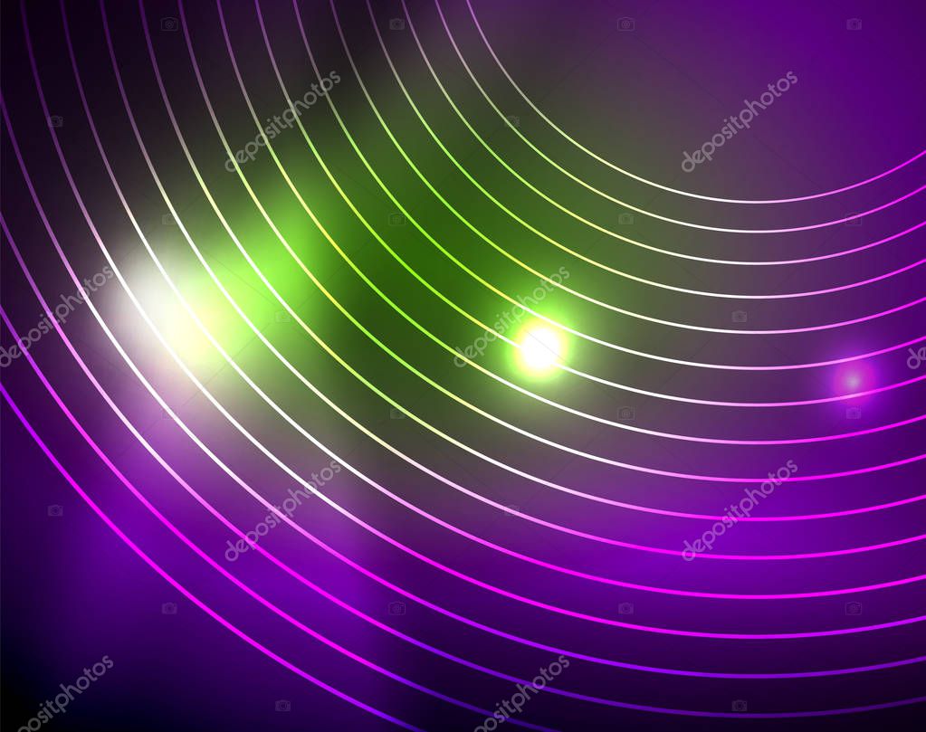 Neon circles abstract background, vector template