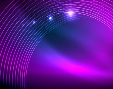 Mavi Neon çemberler, soyut dairesel çizgiler. Parlayan daire soyut desen arka plan