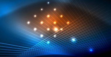 Neon parlayan techno hatları, mavi Hi-Tech futuristik soyut arka plan ışık ile şablon