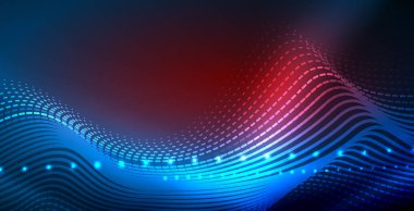 Koyu, parlak hareket, sihirli alan ışık parlayan soyut dalga. Vektör techno arka plan