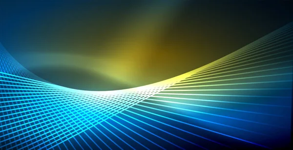 Neón brillantes líneas techno, azul de alta tecnología futurista plantilla de fondo abstracto con luces — Vector de stock