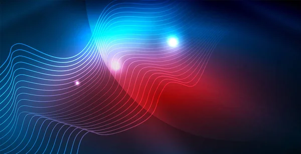 Color luces de neón con ondas de fondo abstracto — Vector de stock