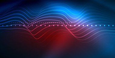 Koyu, parlak hareket, sihirli alan ışık parlayan soyut dalga. Vektör techno arka plan