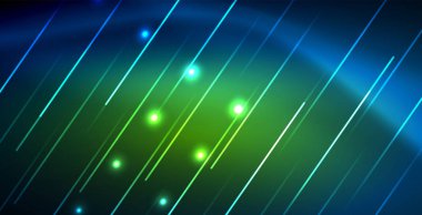 Neon parlayan techno hatları, mavi Hi-Tech futuristik soyut arka plan ışık ile şablon