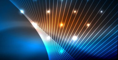 Neon parlayan techno hatları, mavi Hi-Tech futuristik soyut arka plan ışık ile şablon