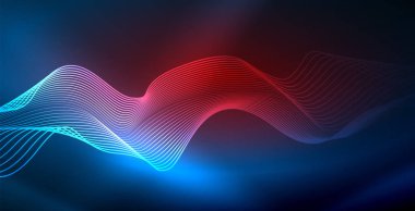 Koyu, parlak hareket, sihirli alan ışık parlayan soyut dalga. Vektör techno arka plan