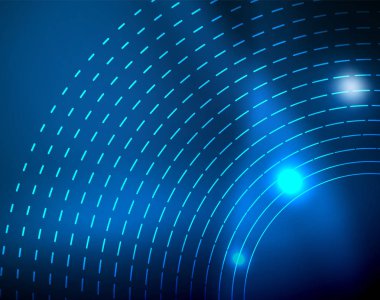 Mavi Neon çemberler, soyut dairesel çizgiler. Parlayan daire soyut desen arka plan