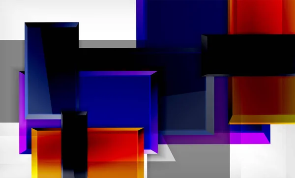 Warna-warni terang bentuk persegi blok latar geometris - Stok Vektor