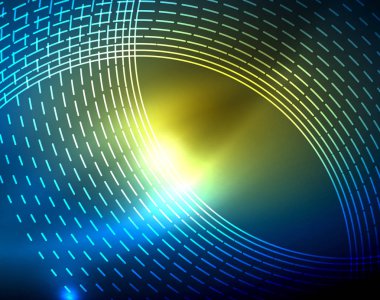 Mavi Neon çemberler, soyut dairesel çizgiler. Parlayan daire soyut desen arka plan