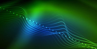 Koyu, parlak hareket, sihirli alan ışık parlayan soyut dalga. Techno arka plan