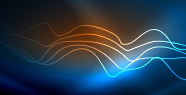 Koyu, parlak hareket, sihirli alan ışık parlayan soyut dalga. Vektör techno arka plan