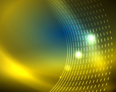 Mavi Neon çemberler, soyut dairesel çizgiler. Parlayan daire soyut desen arka plan