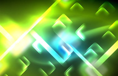 Neon parlayan techno hatları, yüksek teknoloji fütüristik arka plan şablonu kare şekilleri ile