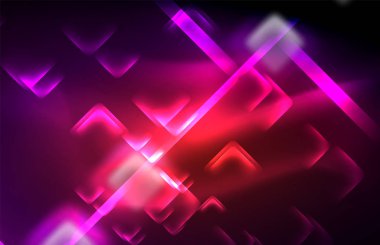Bulanık efektler ile koyu arka planda Neon kare ve hat ışıkları